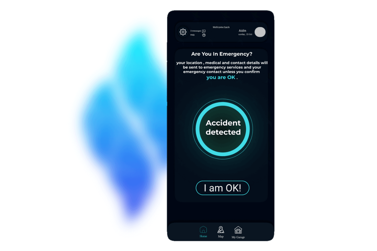 Athena Emergency Alert on a phone: 'Accident detected. Are you okay?'